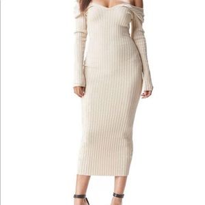 Off shoulder ribbed midi dress